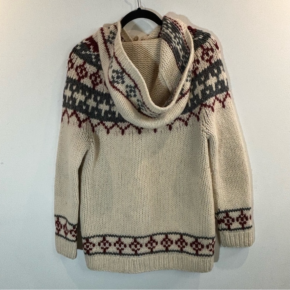 CARDIGAN Sz M Buttoned  Hooded Icelandic Design Seam Pockets Handmade Cardigan - Picture 6 of 8